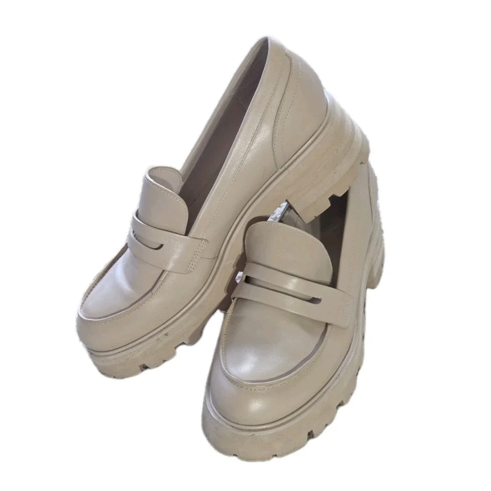 MARC FISHER LTD Chunky Platform Shoes Lug Sole Leather Loafers Ivory Womens 9.5